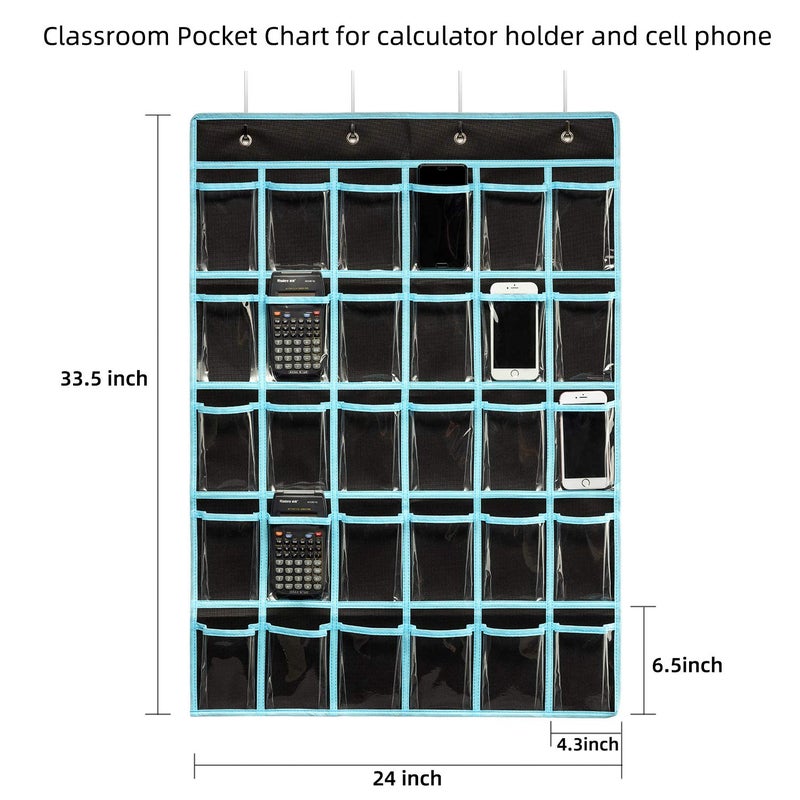 KEEPJOY Classroom Pocket Chart Organizer,Cell Phones Calculator Holder for Classroom Storage, Hanging Wall Door Calculator Phone Caddy for Classroom. (30 Pockets-Black) - Image 2